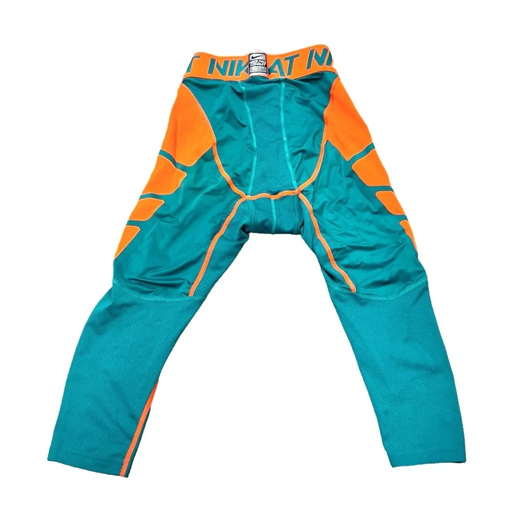 NIKE PRO COMBAT COMPRESSION 3/4 LEGGINGS MIAMI DOLPHINS COLORS - AQUA AND ORANGE